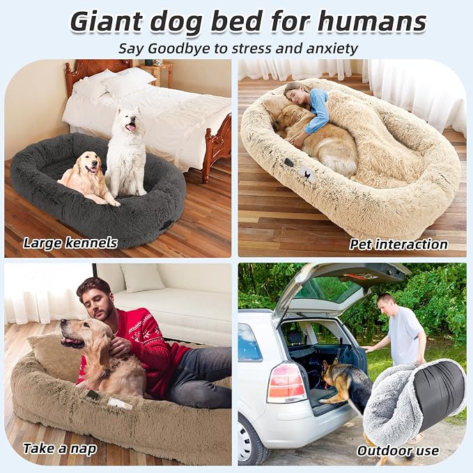Human Dog Bed, Large Dog Beds for Humans Size Fits You and Pets, Washable Faux - Image 6