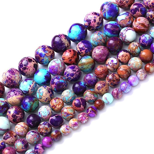 46PCS 8mm Natural Galaxy Sea Sediment Jasper Beads Gemstone Round Loose Spacer Stone Beads for Jewelry Making DIY Bracelet Necklace 15 Inch