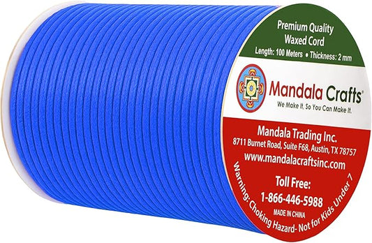 Mandala Crafts 2mm 109 Yards Sapphire Blue Cotton Waxed Cord for Jewelry Making Bracelet Cord Waxed String - Beading String Thread Jewelry Cords for Necklaces String