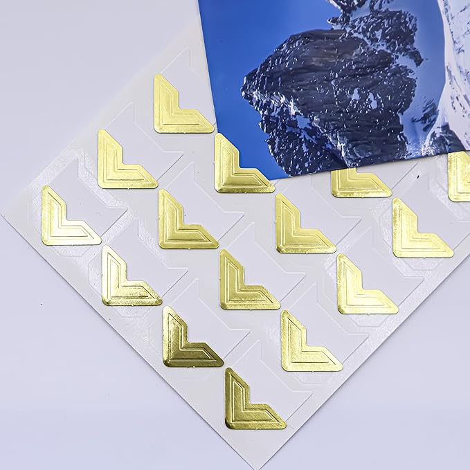 240 Pieces Photo Corners Self Adhesive Photo Corner Stickers, Picture Mounting Corners Acid Free Photo Corner for DIY Scrapbook, Album, Picture Frames, Journal Supplies (Gold)