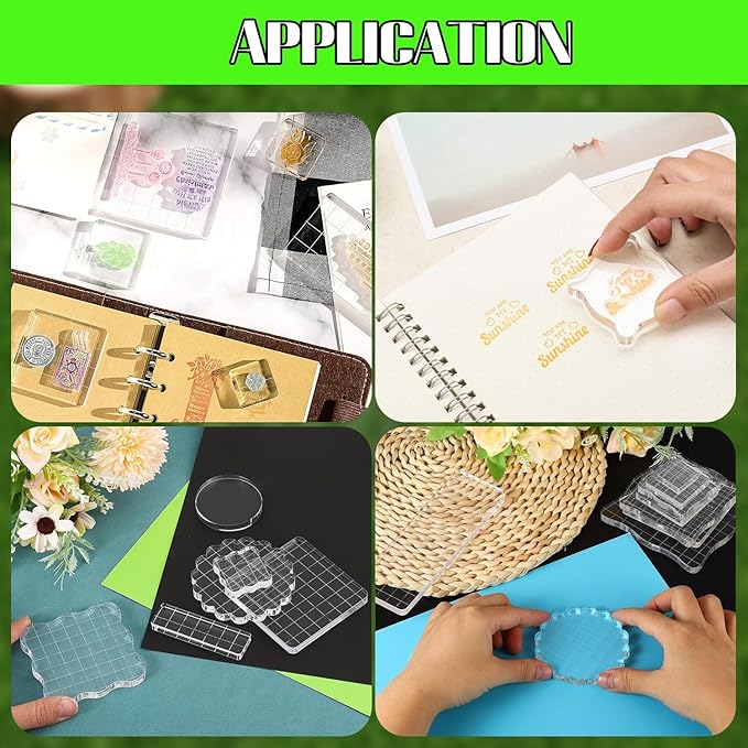 2Pcs Clear Stamp Blocks Set, 3 x 3 Inch Square Acrylic Blocks for Stamping With Grid Lines - Scrapbooking Crafts Tools