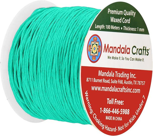 Mandala Crafts Seafoam Green Cotton Waxed Cord for Jewelry Making - 109 Yards, 1mm Beading String Thread for Necklaces and Bracelets