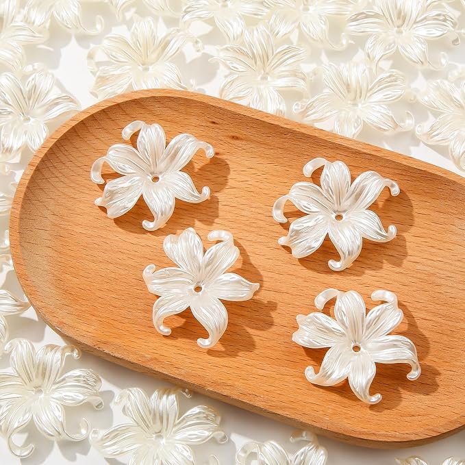 40pcs Flower Shape Beads White Pearl Flower Beads Color Lily Beads - Image 7