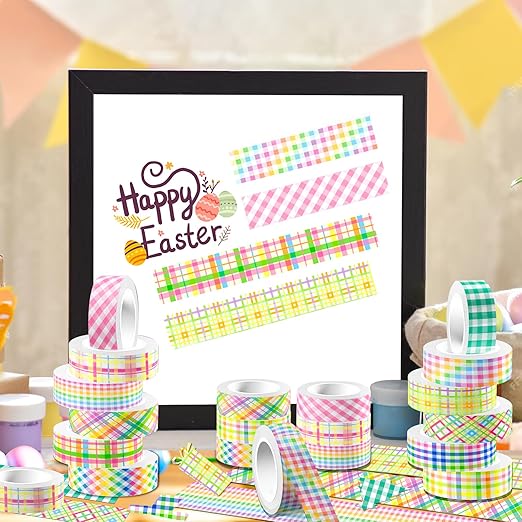 12 Rolls Plaid Washi Tape Set, Colorful Pastel Buffalo Plaid Checkered Masking Decorative Adhesive Tapes for DIY Craft Scrapbook Journals Gift Wrapping Thanksgiving Christmas Party Decor 16.4FT
