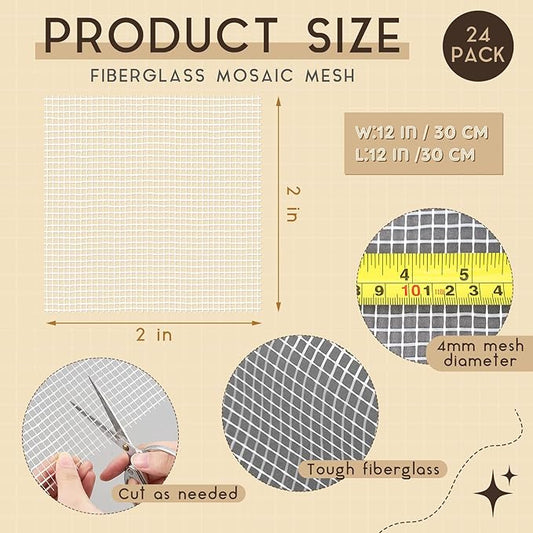 24 Set 12 x 12 Mosaic Mesh for Back Mounted Tile Fiberglass Mosaic Mesh Backing Boast for Tile Installation Supplies Tools (Non Sticky)