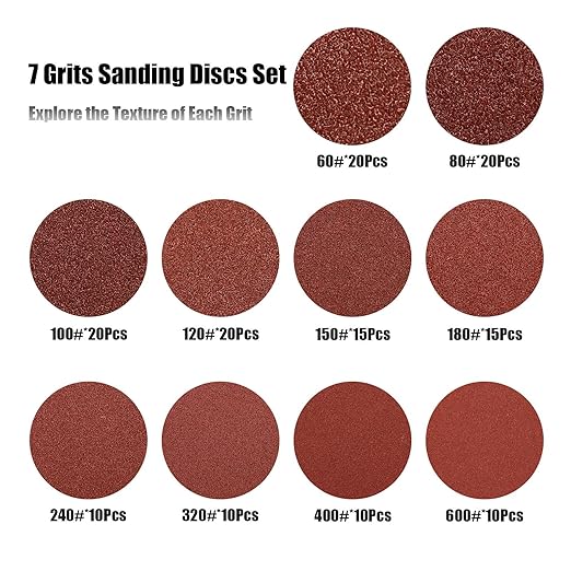 150 PCS 5 Inch Sanding Discs Hook and Loop Sandpaper for Random Orbital Sander Include 60 80 100 120 150 180 240 320 400 600 Grit