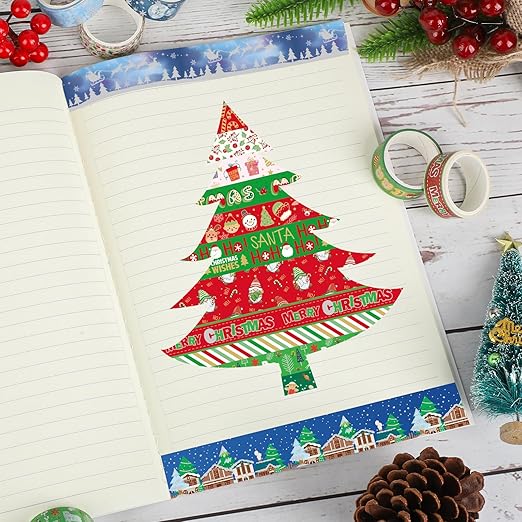 16 Rolls Christmas Washi Tape Holiday Masking Tape Red Green Christmas Wrapping Tape Glod Silver Foil Decorative Tape for Christmas Scrapbook Journal DIY Craft Gift Wrapping(Xmas