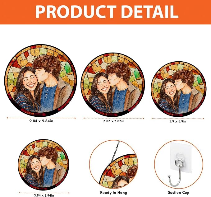 Personalized Couples Photo Faux Stained Glass Sun Catcher, Photo Cuople - Image 7
