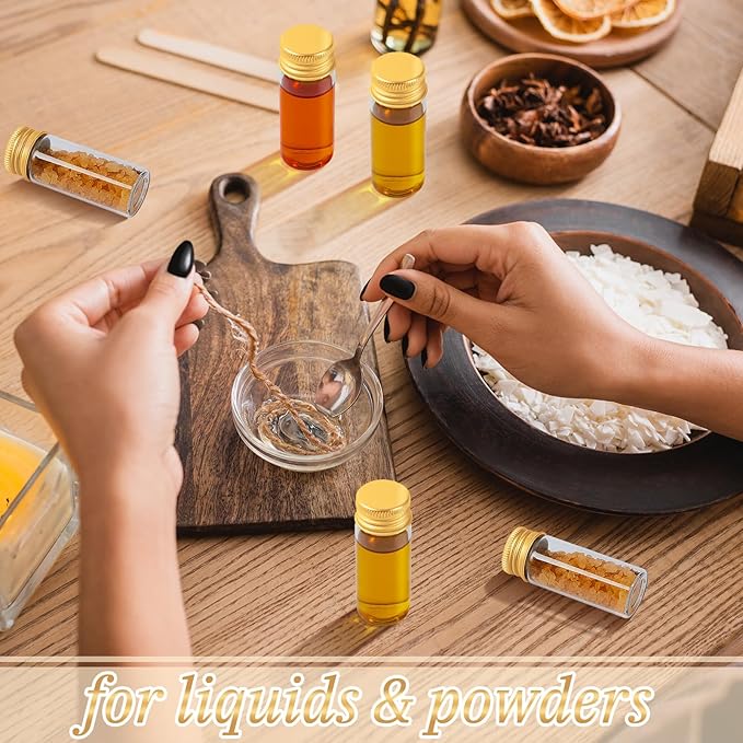 100 Pcs Small Clear Vials Spice Mini Jars with Lids Mini Glass Bottles with Screw Aluminum Metal Caps Tiny Jars Sample Containers for Powder Cream Cosmetic Jewelry Wedding(10 ml,Gold Caps)