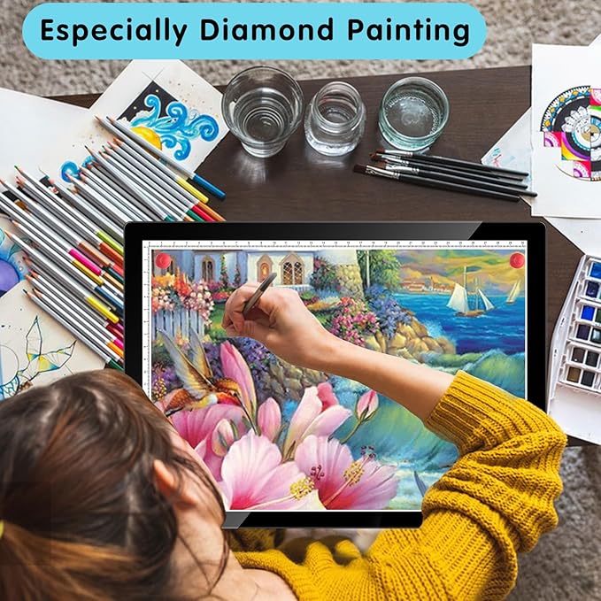 HIUKCOLED A4 Tilt-angle Light Tracing Box with 4 Magnets, 5-level Adjustable Brightness Ultra-thin Light Pad, Battery Powered LED Light Board for Drawing,Diamond Painting,Sketching,X-Ray,Sand Painting