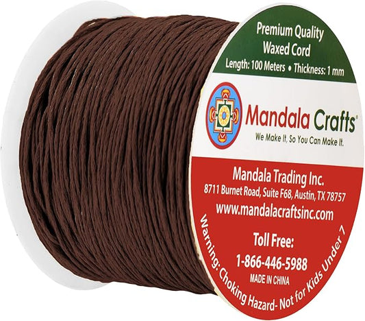 Mandala Crafts 1mm 109 Yards Chocolate Brown Cotton Waxed Cord for Jewelry Making Bracelet Cord Waxed String - Beading String Thread Jewelry Cords for Necklaces String