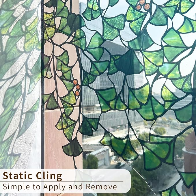 Original Hand Drawn Stained Glass Window Cling Haing Plants,Double Sided - Image 6