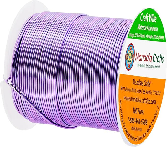 Mandala Crafts 22 Gauge Anodized Aluminum Craft Wire for Jewelry Making - 100 FT Colored Flexible Lavender Wire - Bendable for Bonsai Armature Crafting Sculpting