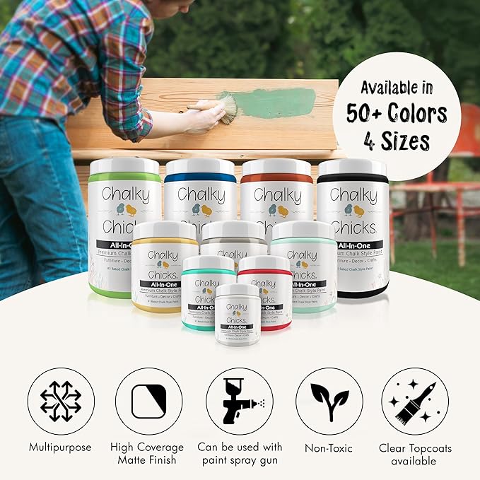 Chalky Chicks All-in-One Chalk Paint for Furniture or Cabinet - 4 Fl Oz - Matte Finish Old Lace (Off White) for Metal, Wood Furniture Paint - No Sanding All-in-One for Home Decor & Crafts, USA Made