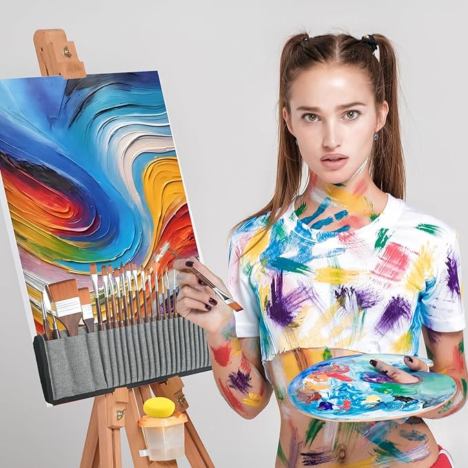 29 pcs Paint Brush Set,GETHPEN Acrylic Paint Brushes,Artist Series with Wide Flat,Round, Filbert, Flat, Fan,Angle,Dagger,Cat Tongue,Detail Brush,Rigger for Oil,Acrylic Canvas Paintings,Face Painting