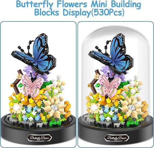 Flower Bouquet Building Kit, 530 Pcs Butterfly and Flowers Mini Bricks Building Blocks Sets, Valentines Day Gifts for Her Him Valentine's Day Gifts for Her Mom Women Girlfriends(Butterfly)