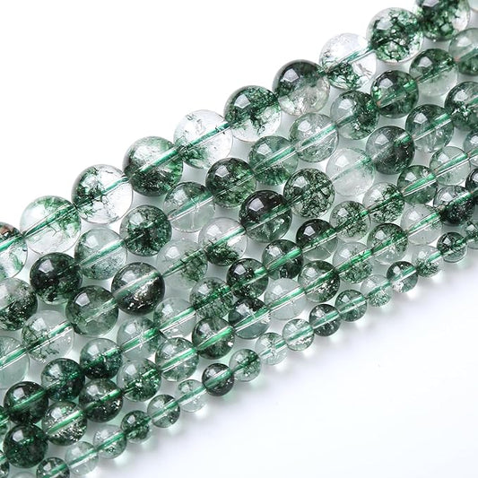 60pcs 6mm Natural Green Phantom Ghost Quartz Stone Round Beads for Jewelry Making DIY Bracelets Necklaces Crystal Energy Healing Stone Beads 15" (Green Phantom Ghost Quartz, 6mm)