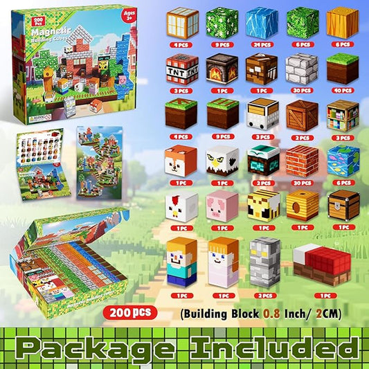 200PCS Magnetic Blocks - Forest Magnetic Building Blocks, Stacking Magnets for Kids, Strong Magnets, Sensory Toy for STEM Learning Toys for Kids 3+ Boys and Girls Christmas Birthday Creative Gifts