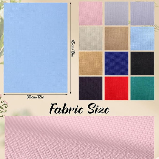 12 Pcs Aida Cloth 12 Color 14 Count Cross Stitch Fabric DIY Cross Stitch for Embroidery DIY Handmade Art Craft, 12 x 18 inch(Colorful)