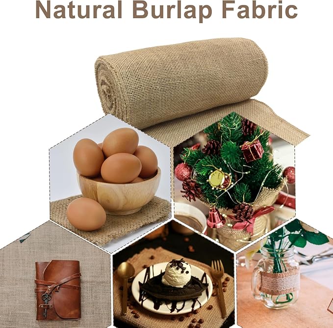10" Wide Natural Burlap Fabric Roll - 10 Yards Jute Ribbon for Gift Wrapping, Wedding Decorations, Rustic Crafts, Wreaths & Home Decoration (25cm Wide)