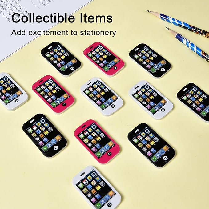 HILAZA 20 Mini Cool Phone Erasers for Kids, Fun Smart Phone Erasers for School, Classroom Supplies, Party Favors and Home Prizes