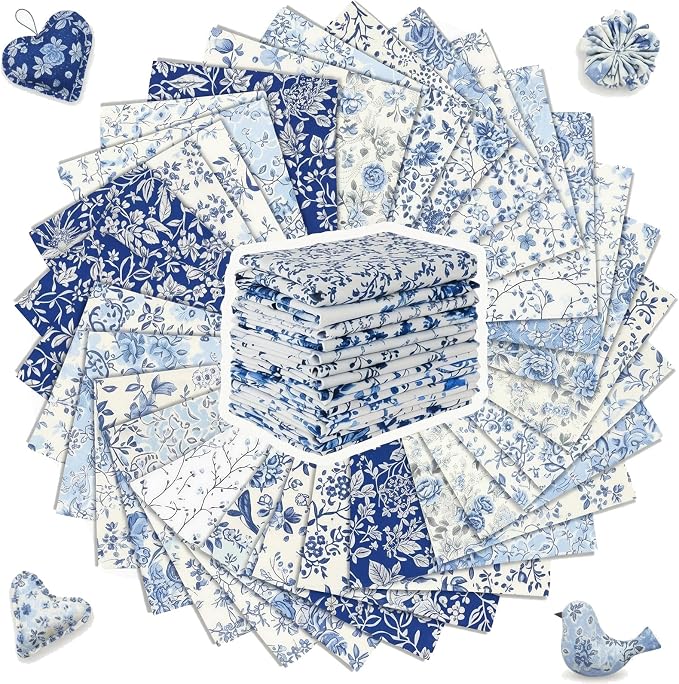HunnmingRe 20 Pcs 10''x10'' Blue White Flower Quilting Fabric Square - Image 7