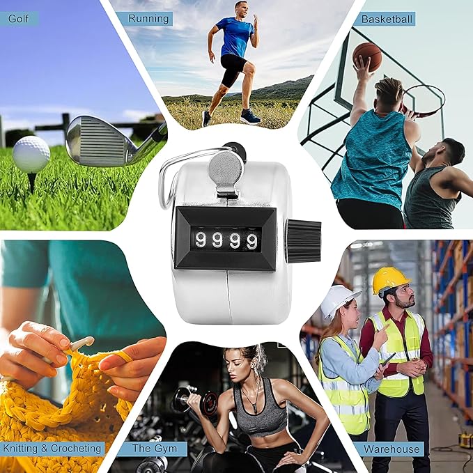 2 Pack Hand Tally Clicker Counter – 4 Digit Metal Mechanical Hand Counter with Lanyard for People Counting, Lap Tracking, Knitting, Pitch, Golf, Coaching, Umpire, Events