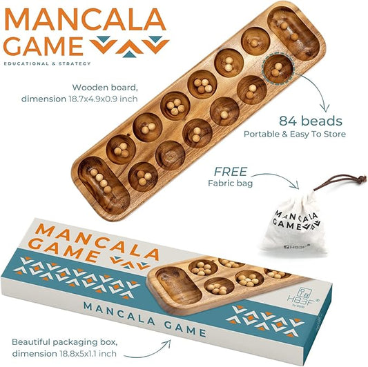 BSIRI Mancala Wooden Classic Board Game Entertainment for Family AdultsTeens Kids Ideal for Game Nigh Play with 2 or More People in All Ages