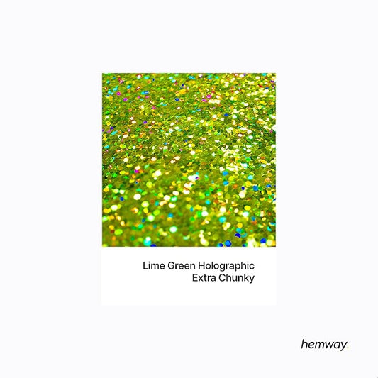 Hemway Polyurethane & Epoxy Resin Glitter 100g / 3.5oz Metallic Crystal Flake Additive for Flooring Jewelry Tumblers Glass Pigment - Extra Chunky (1/24" 0.040" 1mm) - Lime Green Holographic