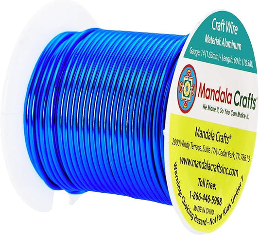 Mandala Crafts 14 Gauge Anodized Aluminum Craft Wire for Jewelry Making - 60 FT Colored Flexible True Blue Wire - Bendable for Bonsai Armature Crafting Sculpting