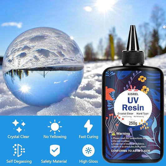 KISREL UV Resin 1000g,4 x 250g UV Resin Kit, Hard Type Crystal Clear Ultraviolet Curing UV Epoxy Resin for Craft Jewelry Making