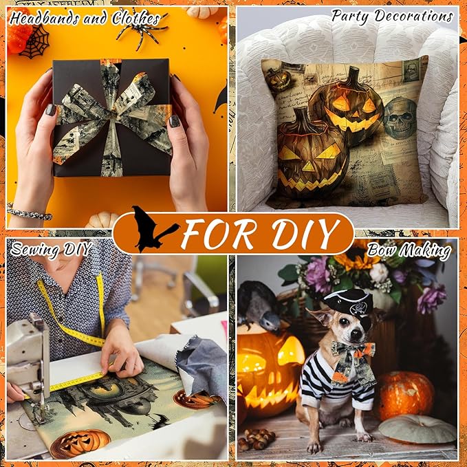 HunnmingRe 20 Pcs 10''x10'' Vintage Halloween Quilting Fabric Square Spooky - Image 6
