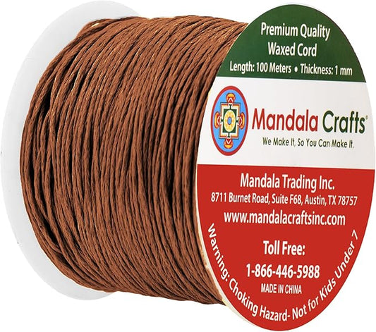 Mandala Crafts 1mm 109 Yards Russet Brown Cotton Waxed Cord for Jewelry Making Bracelet Cord Waxed String - Beading String Thread Jewelry Cords for Necklaces String