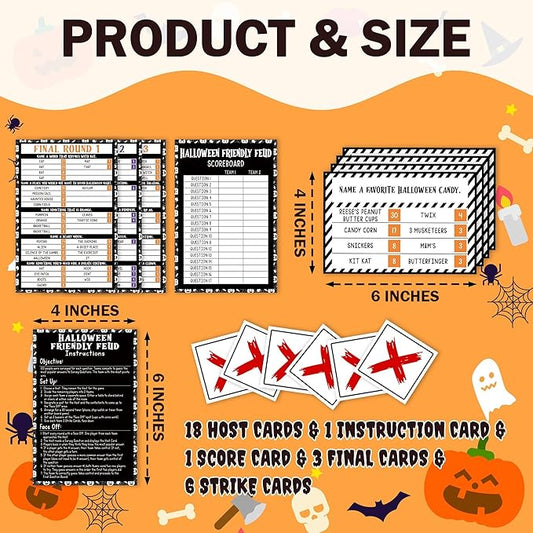 Halloween Games for Adults Friends, Halloween Family Friends Feud Trivia Games, Group Party Matching Activities, Fall Festival Board Card Activities, 01