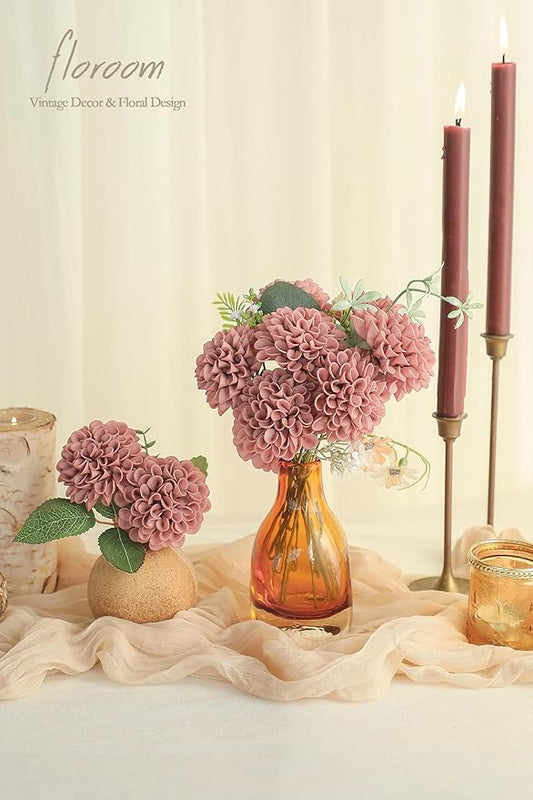 Floroom Artificial Dahlia Flowers 25pcs Real Looking Dusty Rose Foam Fake Roses with Stems for DIY Wedding Bouquets Bridal Shower Centerpieces Floral Arrangements Party Tables Home Decoration