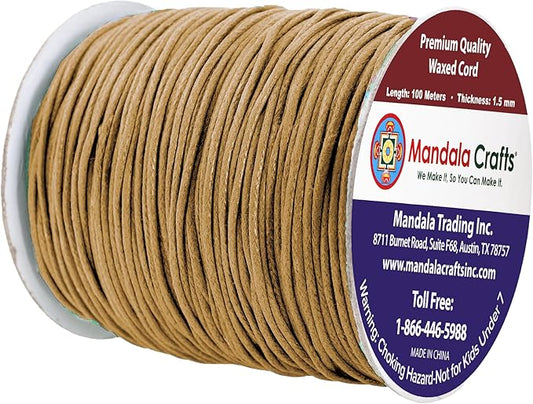 Mandala Crafts 1.5mm 109 Yards Tan Cotton Waxed Cord for Jewelry Making Bracelet Cord Waxed String - Beading String Thread Jewelry Cords for Necklaces String