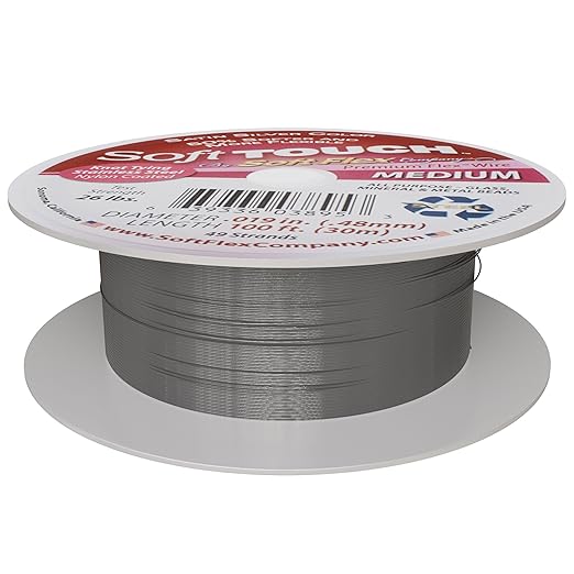 Soft Flex 49 Strand Stringing Wire - Flexible Braided - Medium 0.19 Diameter - Jewelry Making Bead Wire - Satin Silver