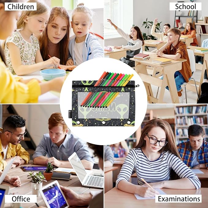 Custom Green Aliens Space Pencil Pouch - Image 6