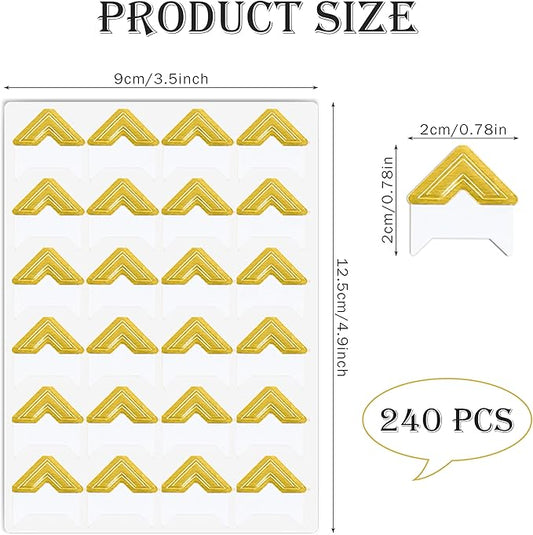 240 Pieces Photo Corners Self Adhesive Photo Corner Stickers, Picture Mounting Corners Acid Free Photo Corner for DIY Scrapbook, Album, Picture Frames, Journal Supplies (Gold)