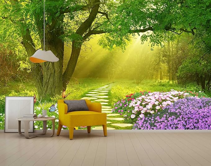 Forest Wallpaper Flower and Road in Forest Wall Mural for Bedroom Living Room TV Background Sofa Wall(Not Peel and Stick)