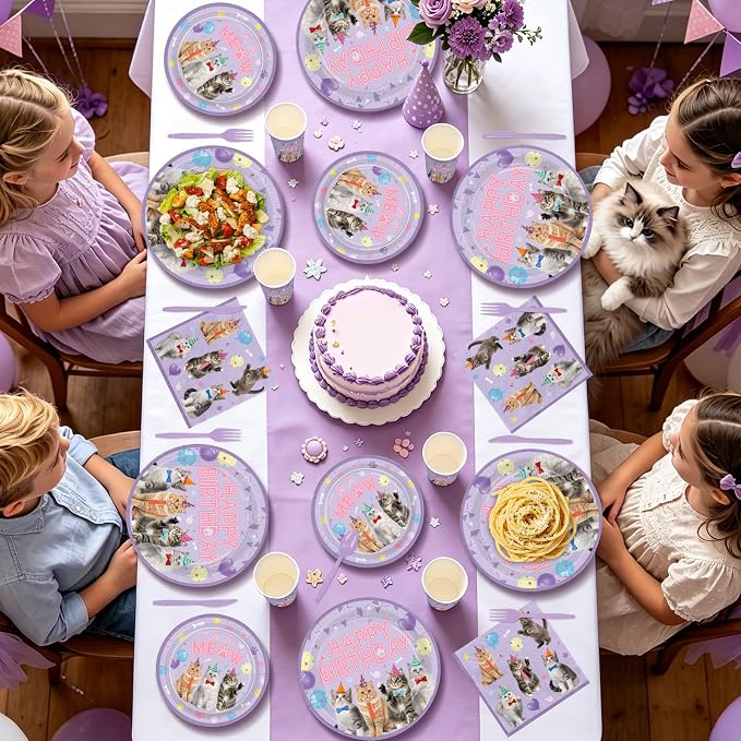 168 Pcs Purple Cat Birthday Party Decorations, Serves 24 | Cat Themed Birthday - Image 6