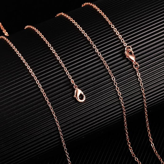 ALEXCRAFT Wholesale 12PCS Rose Gold Plated Solid Brass Chain Finished Flat Cable Chains Bulk for Jewelry Making (26"(2.0MM)