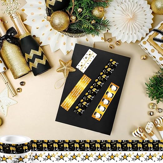 12 Rolls Graduation Washi Tape Set, Gold Foil Congratulations Graduation Masking Tapes, Black Gold Star Grad Cap Decorative Sticker Tape for Graduation Scrapbook DIY Crafts Gift Packaging 16.4FT