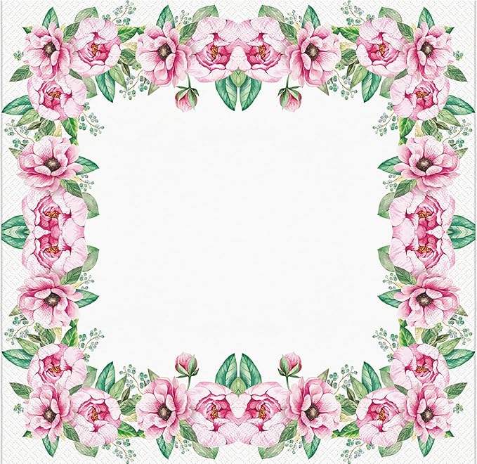 20-ct 13x13 Flowers Paper Luncheon Decoupage Napkins, 3-Ply Servilletas Printed Flower Twigs Round Cocktail Napkin for Art, Dinner and Party, Disposable Napkins Decor