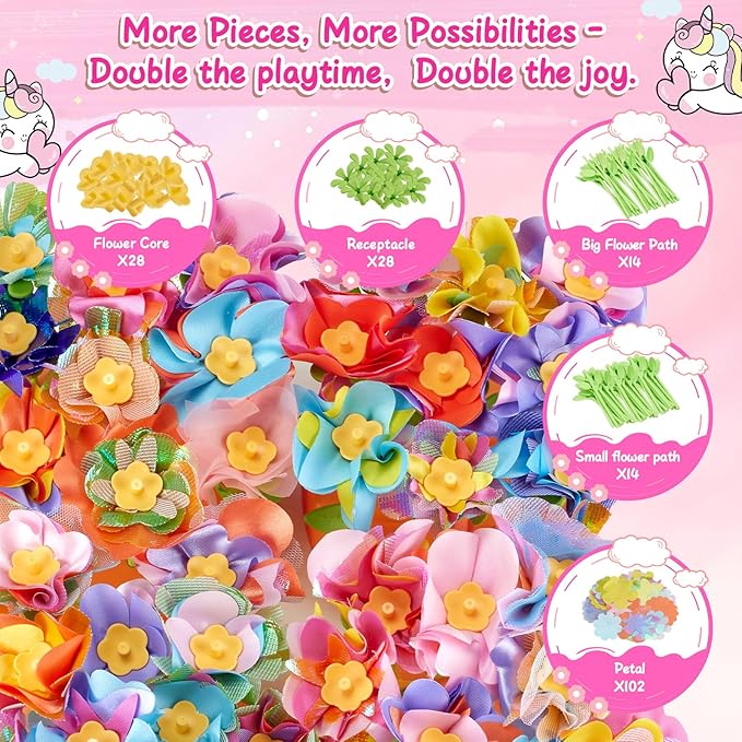 Hamdol Flower Press Toy Accessories for Kids, DIY Fabric Flower Craft Refill Kit, Arts & Crafts Supplies for Flower Bouquet Making