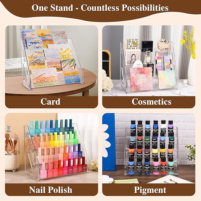 2 Pack Elevated 4 Tier Clear Acrylic Card Display Stand for Trading Cards, Sports Cards, Greeting Cards, Stickers – Slanted Holder for PSA Slabs, Vendors, Collectors & Retail (4 Tier 2 Pack)