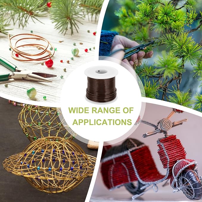 MECCANIXITY 12 Gauge Anodized Aluminum Craft Wire Bendable Bonsai Training Wire 98 Feet 2mm for Sculpting Crafts Wreath Floral Beading Jewelry Making, Brown