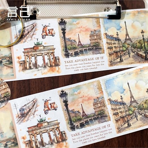Washi Tape Set,6 Rolls Landscape Tape Stickers for Scrapbooking,Scrapbook Supplies,Junk Journal,Journaling Supplies,Planner,DIY Arts Crafts(Embrace The World)