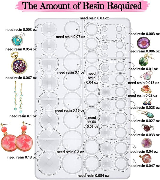 FUNSHOWCASE Cabochon Gem Resin Silicone Molds for Cake Decoration, Polymer Clay, UV Epoxy Urethane Polyresin Jewelry Making, Faceted and Round Domes Set of 2 Trays Circle Diameter 0.2-2.3inch