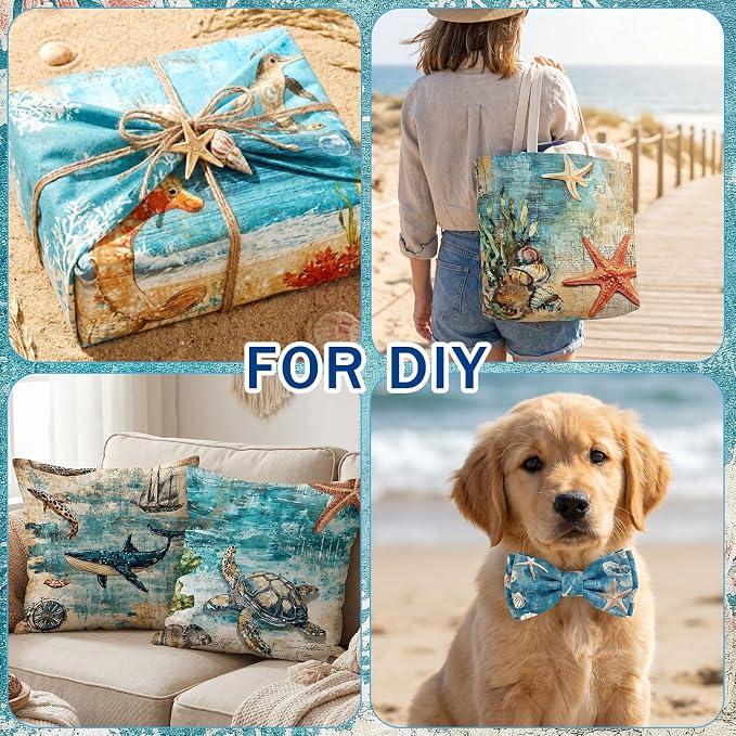 HunnmingRe 20 Pcs 10''x10'' Blue Coastal Beach Quilting Fabric Square Nautical - Image 6